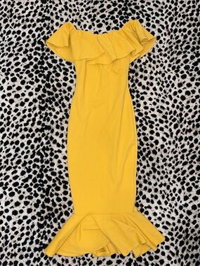 Fashion Nova Yellow Off-Shoulder Ruffle Mermaid Dress